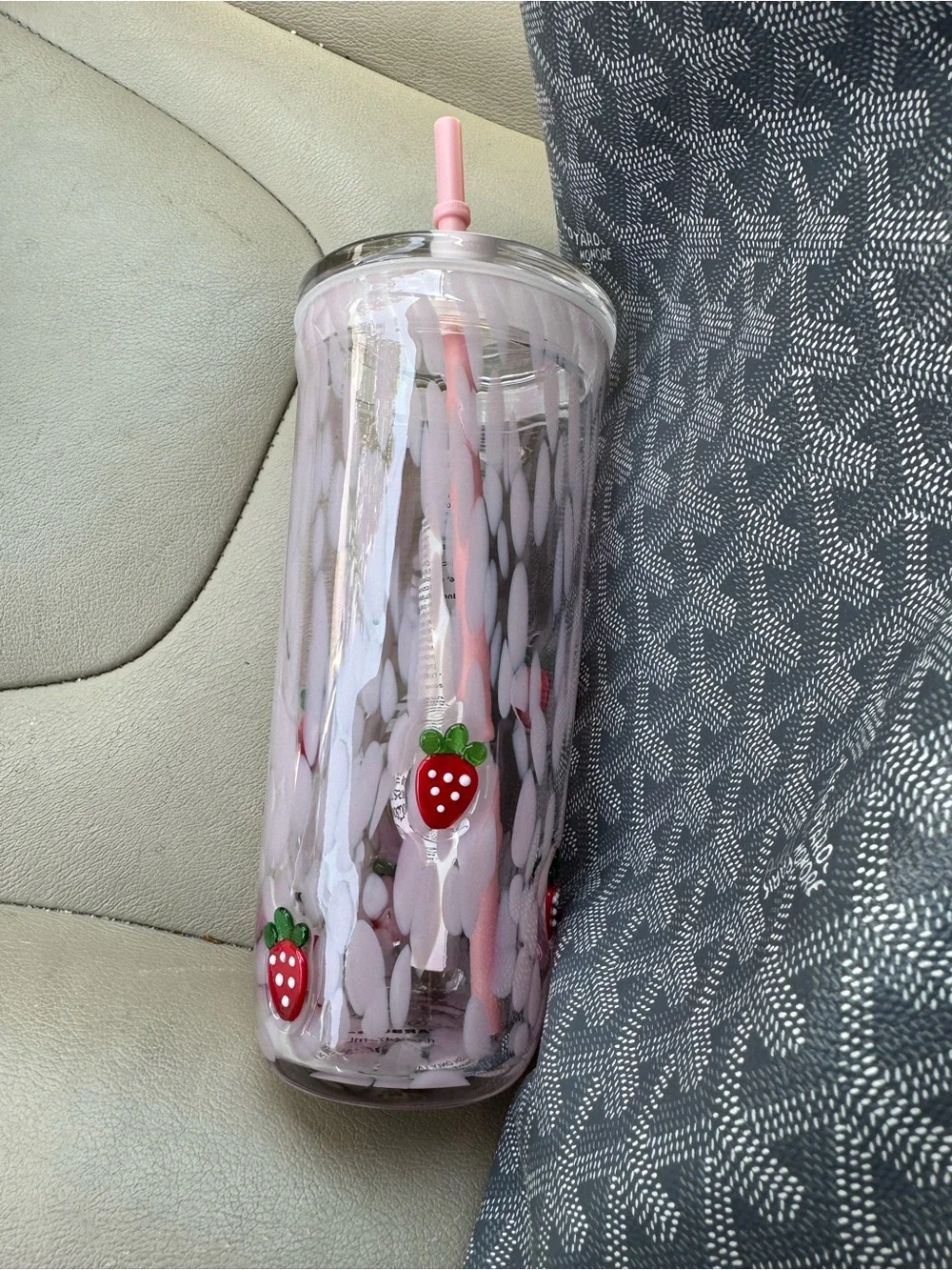Starbucks Pink Strawberry-Accent Double Wall glass Tumbler with Straw
